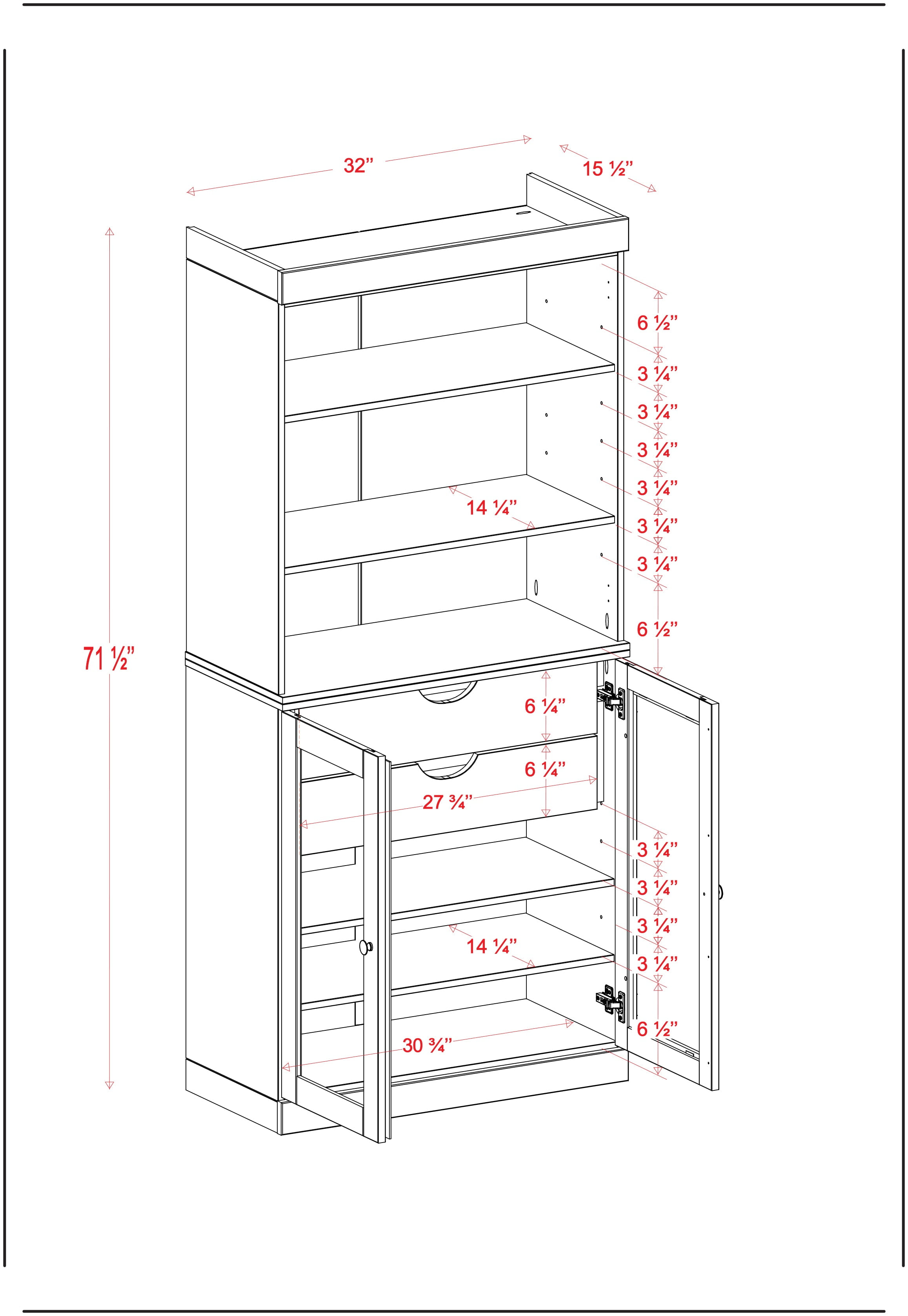 Palace Imports 100% Solid Wood 32" Kitchen Pantry Storage Cabinet with Glass Doors, Adjustable Shelves and 2-Drawers, Gray