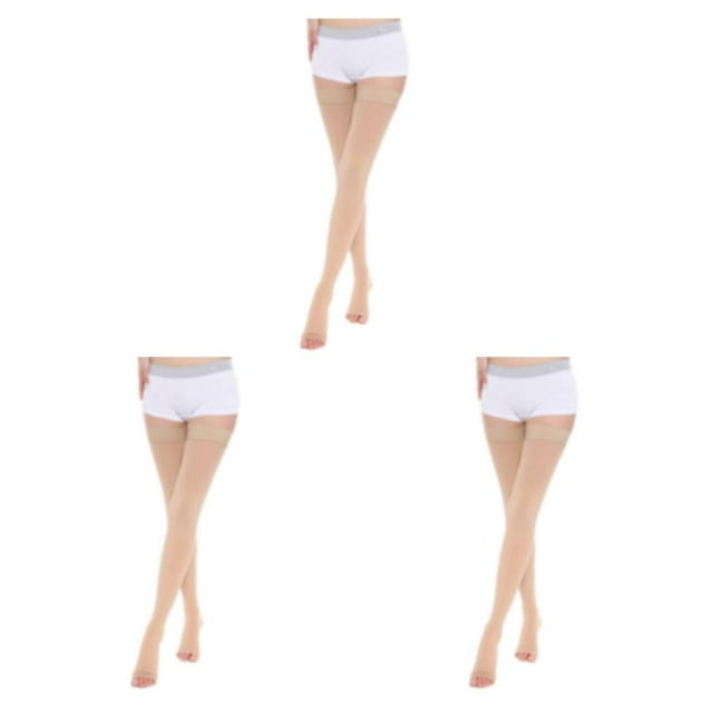 Youkk Soft And Stretchy Compression Stockings Feel All Day Long Warm Open Toe-Skin Color XL 3Set