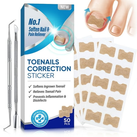 Ingrown Toenail Treatment,Big Toe Ingrown Nail Treatment,Painless Ingrown Toenail Corrector,Nail Correction Patches,Not Easy to Fall off, Quick Repair Ingrown Nail Treatment Tool,50pcs
