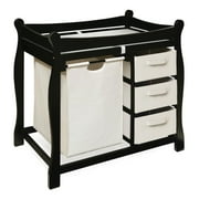 Badger Basket Sleigh Style Baby Changing Table with Hamper and 3 Baskets - Black