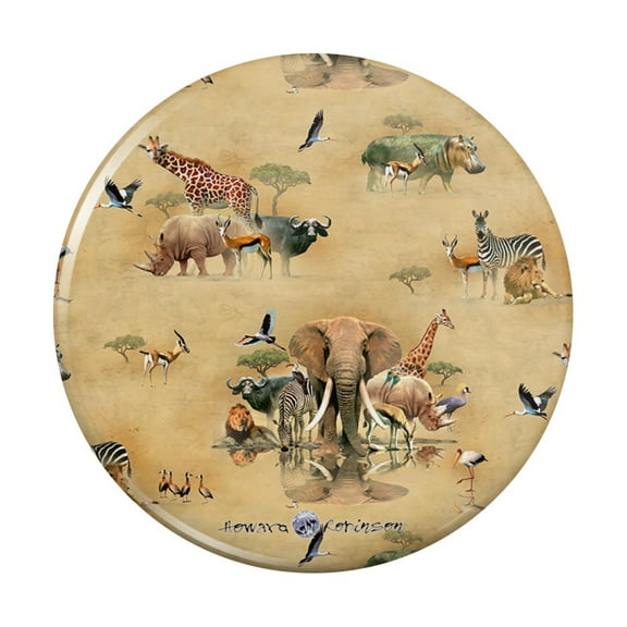 African Waterhole Animals Elephant Zebra Rhino Pattern Kitchen Refrigerator Locker Button Magnet