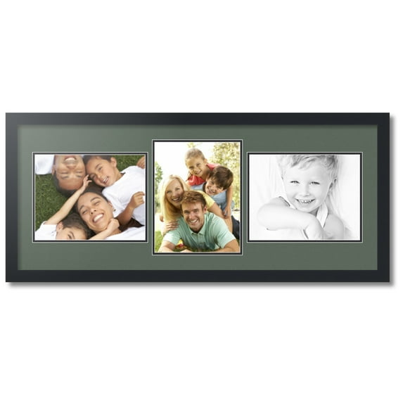 ArtToFrames Collage Photo Picture Frame with 3 - 8.5x11" Openings, Framed in Black with Forest Green and Black Mats (CDM-3926-99)