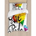 thumbnail image 2 of Queen Size Duvet Cover Set, Vibrant Big and Little Hearts, Love and Pride, Decorative 3 Piece Bedding Set with 2 Pillow Shams, Multicolor, by Ambesonne, 2 of 2