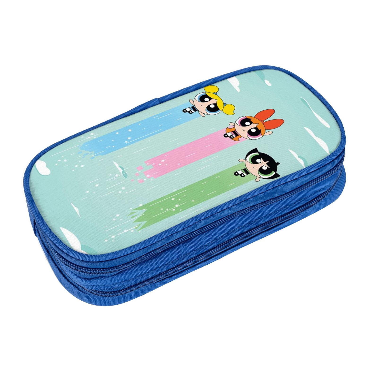 The Powerpuff Gi-rls Pencil Case Large Capacity Pencil Pouch Penbag Office Stationery Organizer Travel Makeup Bag Blue
