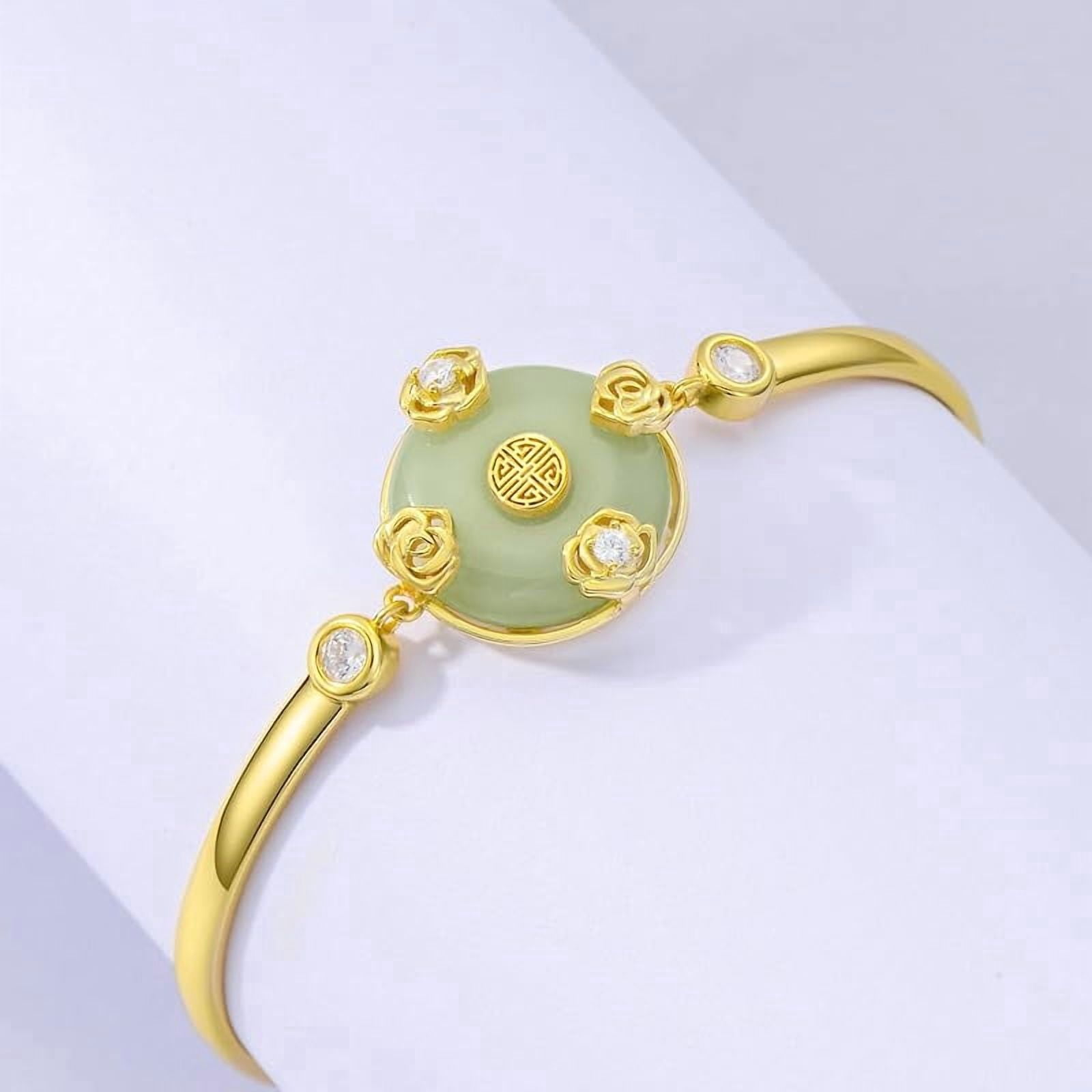 JKR Jade Bracelet for Women 14k Plated Sterling Silver Lotus/Sunflower/Tree of Life/Hummingbird/Dragonfly/Bee/Butterfly/Cat Jade Jewelry Birthday Mothers Day Gifts for Mom Grandma