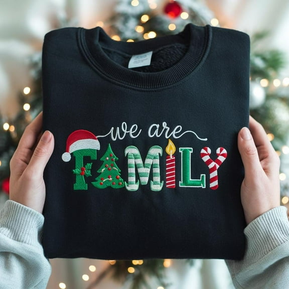 EMBROIDERED We Are Family Christmas Sweatshirt, Family Holiday Sweater, Matching Family Xmas Shirt, Christmas Family Shirt, Christmas Group