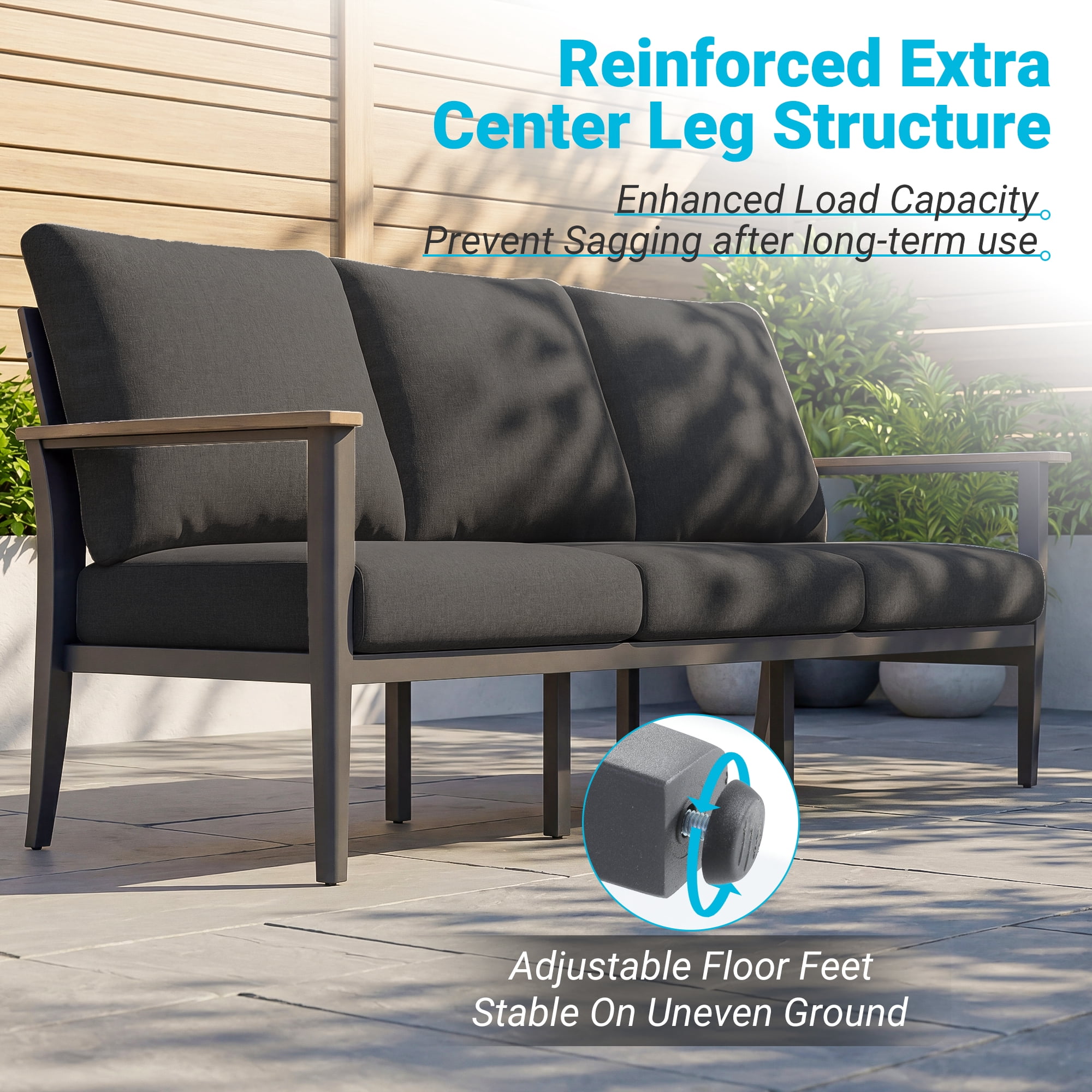 Muphyers 7 Piece Aluminum Patio Furniture Set, All Weather Patio Conversation Sets, Swivel Rocking Chairs and Ottomans, 5.1" Cushions Outdoor Couch for Porch, Garden, Backyard, Deck,Black