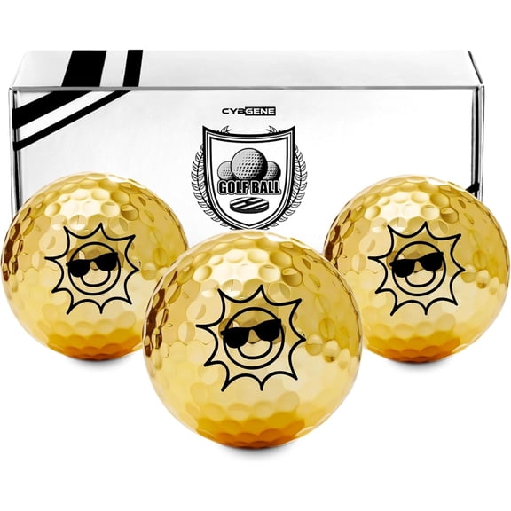 Funny Gold Golf Balls Gifts, Yellow Sun Gifts for Men/Women Golfers, Sunshine Golf Balls Set, Perfect Idea for Male/Female on Birthday, Christmas, Office - Gold