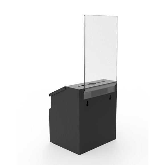 FixtureDisplays® metal donation suggestion sign holder offering black key drop box