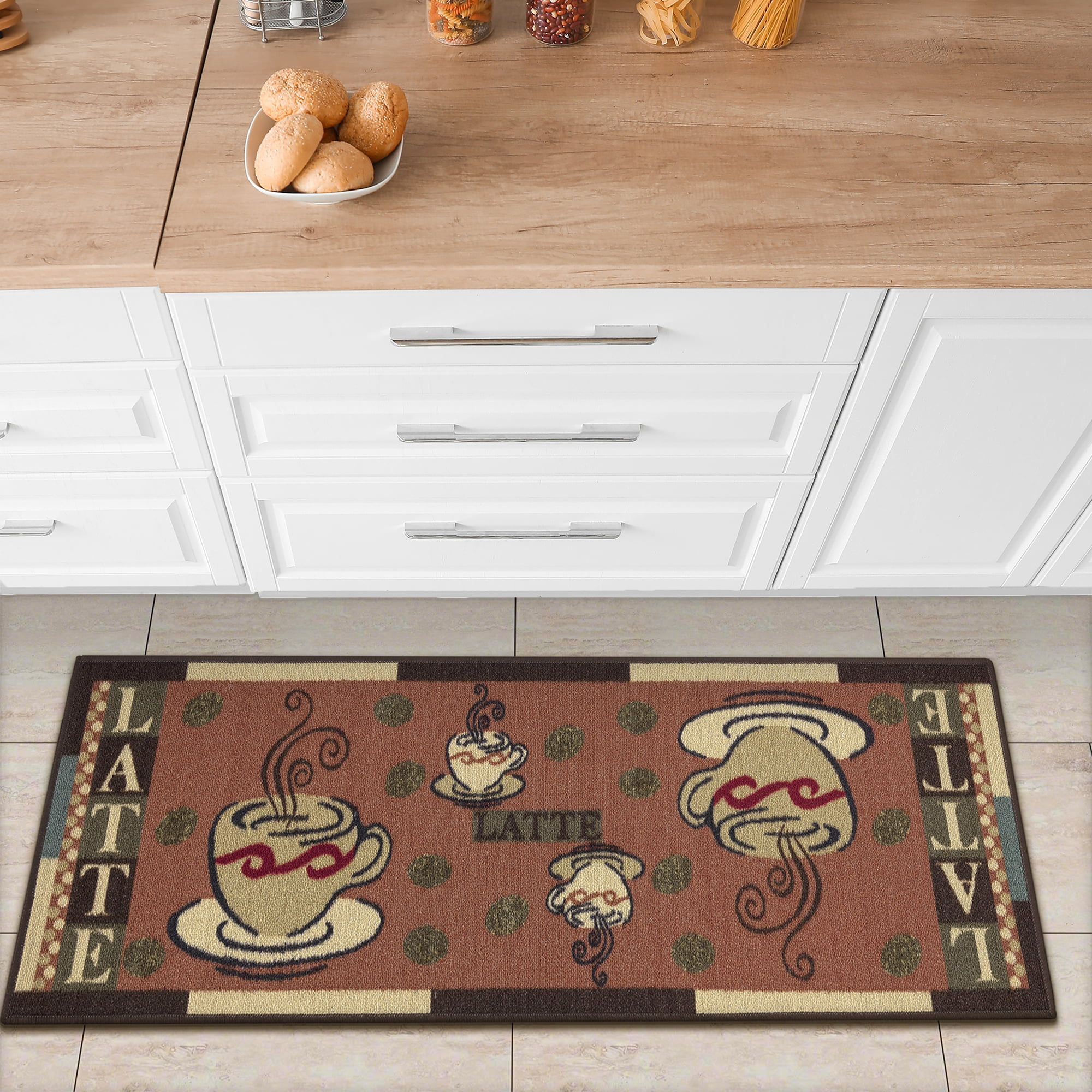 Ottomanson Non-Slip Rubberback Coffee Cups 2x5 Kitchen Runner Rug, 20" x 59", Dark Orange