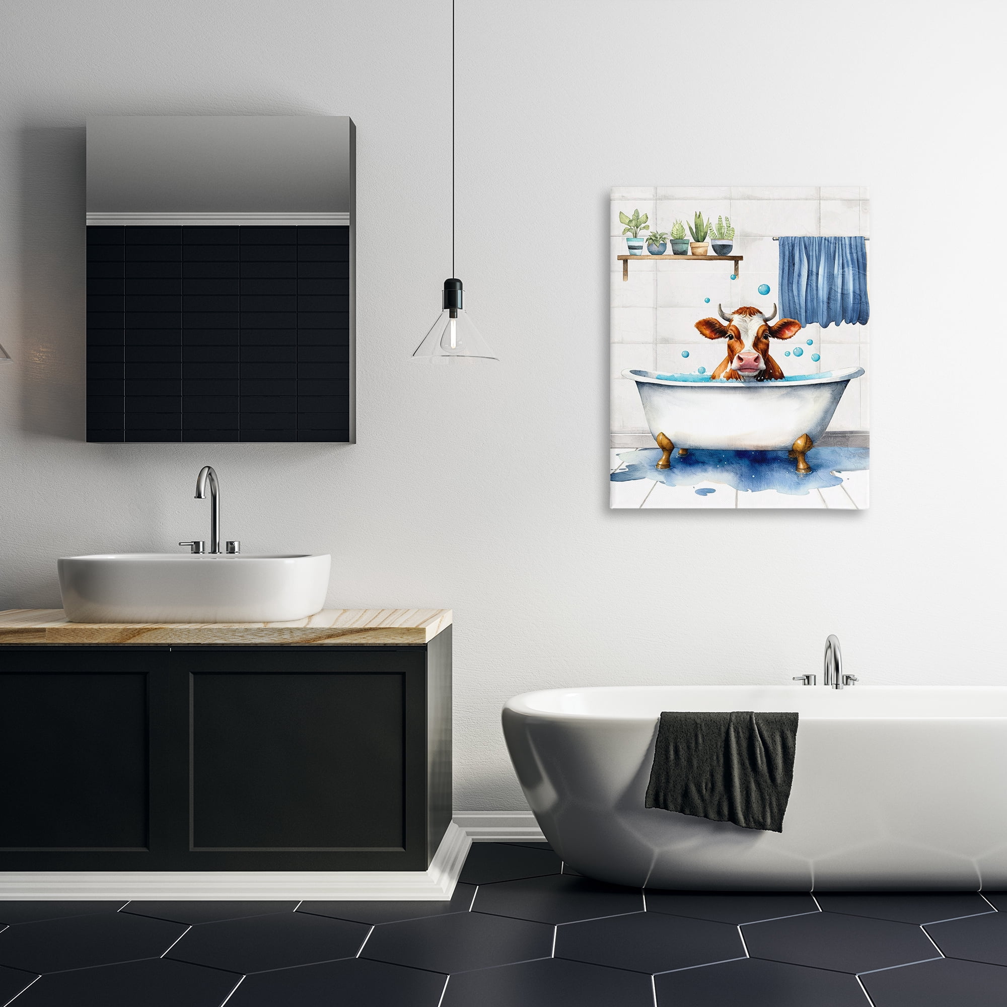 Stupell Industries Cattle Bathtime Suds Bath & Laundry Painting Wrapped Canvas Art Print Wall Art, 30 x 40