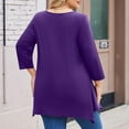 thumbnail image 3 of WTOBBY Plus Size Women's Solid Color Round Neck 3/4 Sleeve Tunic Top Basic Loose Fit Tee for Full Figure Comfort Everyday Fall Fashion,Purple XL, 3 of 5