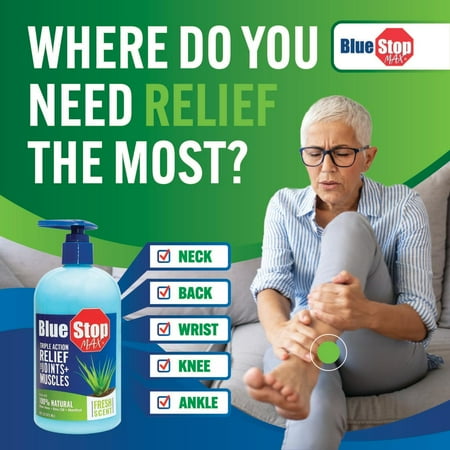 Blue Stop Max® Massage Gel for Muscle and Joint Discomfort- 8 oz Pump Bottle - Safe Relief for Every Ache, Every Day