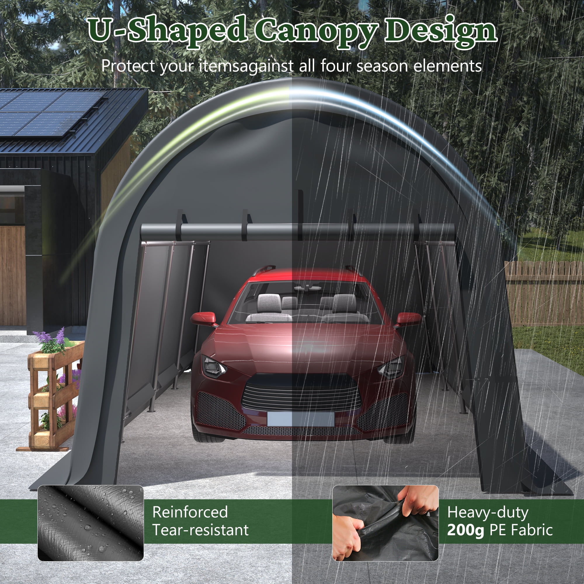 10×20FT Heavy Duty Carport with Roll-up Sidewall, Car Canopy with All-Season Tarp, Portable Outdoor Garage for Car, Truck, SUV, Boat