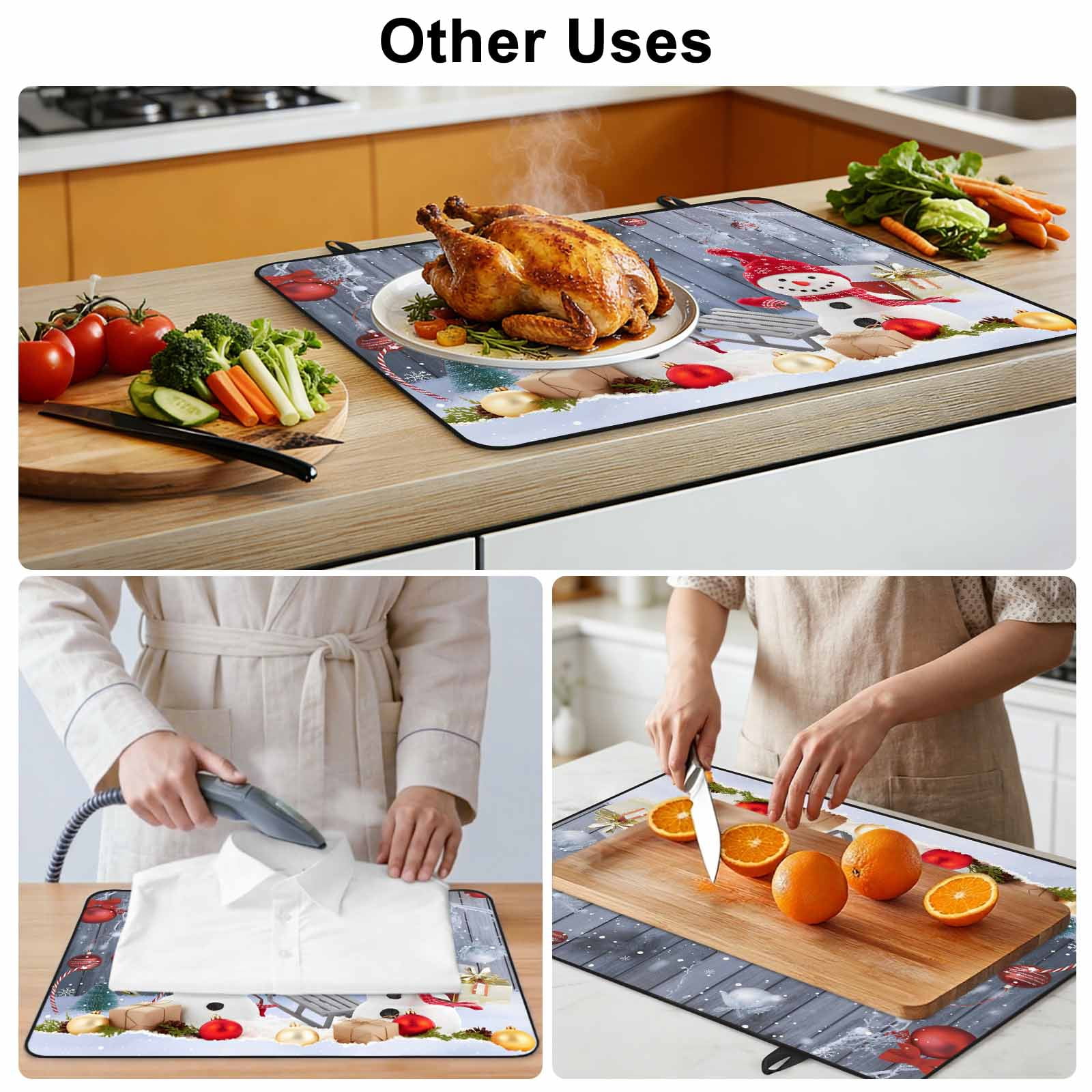Christmas Stove Top Cover for Electric Stove, Heat-proof & Non Slip Glass Top Stove Cover Protector, Winter Snowman Xmas Red Balls Snowflakes Kitchen Flat Cooktop Rubber Mat 24x21 Inches