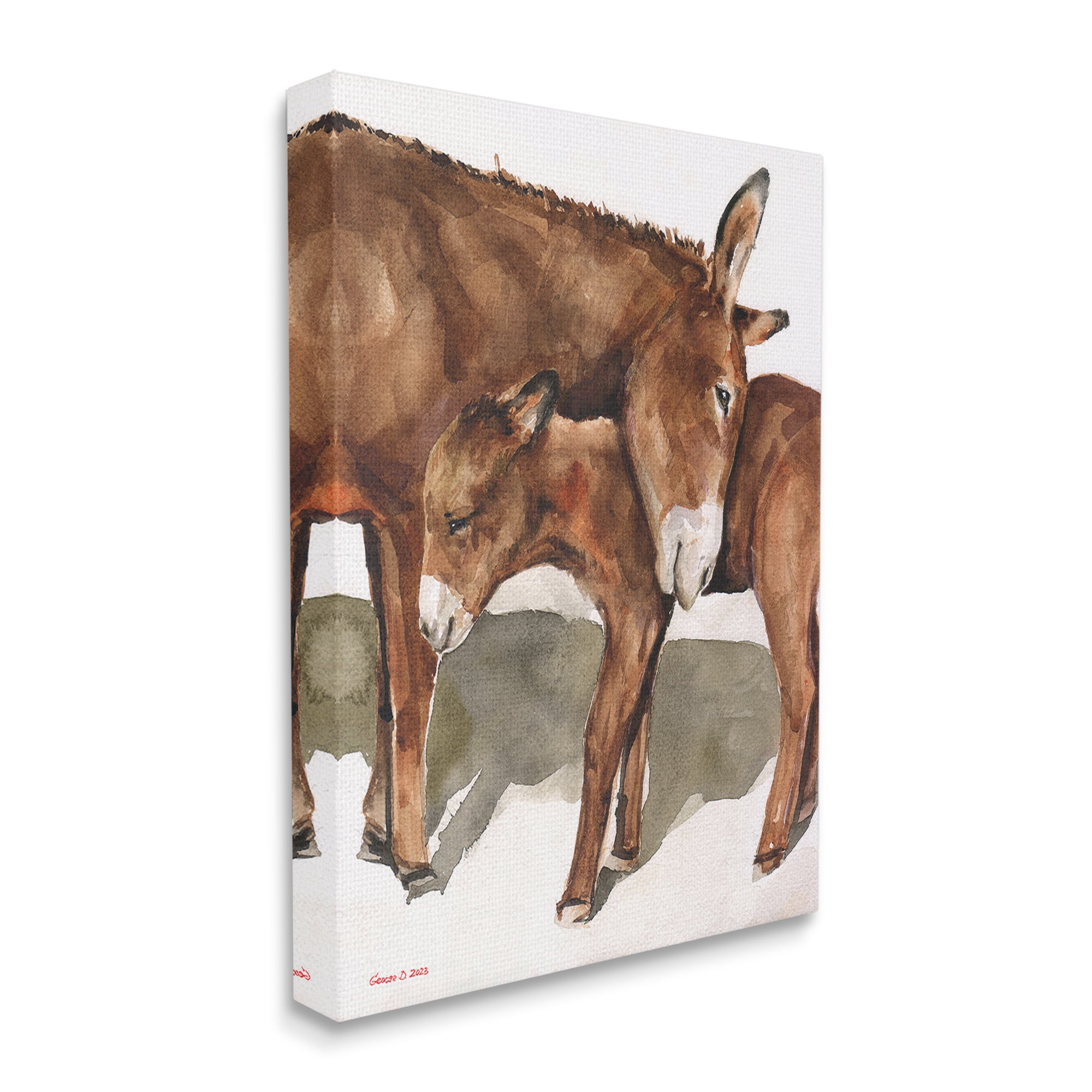 Stupell Industries Cuddling Donkey & Foal Animals & Insects Painting Gallery Wrapped Canvas Art Print Wall Art, 24 x 30
