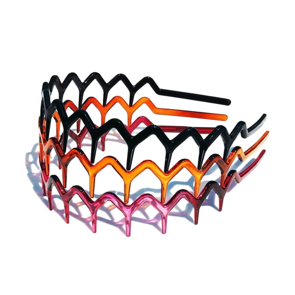 Melissazuly Classic 90s Resin Sharks Tooth Hair Comb Zig Zag Wavy Headband in Zigzag, 3 ct (Black, Amber, Claret)