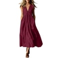thumbnail image 2 of ClodeEU Women's V Neck Sleeveless Midi Dress,Casual Flowy Sundress with Pockets Wine,Women's Plus L, 2 of 6
