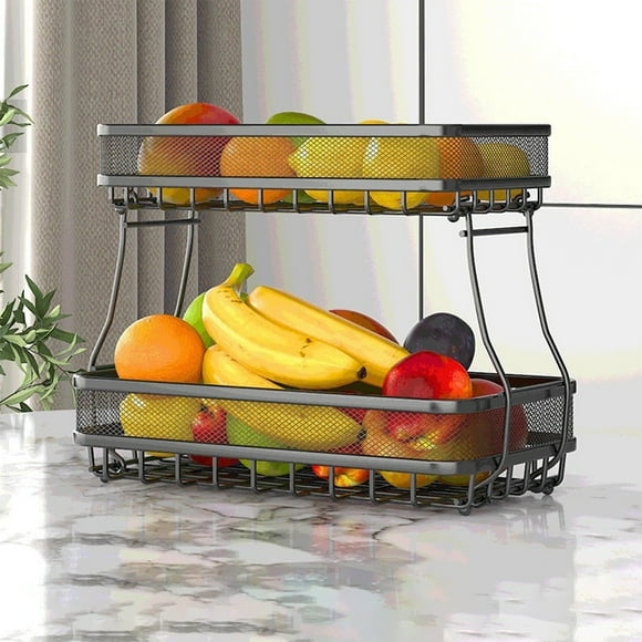 Kitchen Organizers and Storage On Clearance 2 Tier Fruit Basket For Kitchen Counter, Bread Vegetable Storage Basket Fruit Bowl Holder Stand Detachable Metal Wire Produce Basket