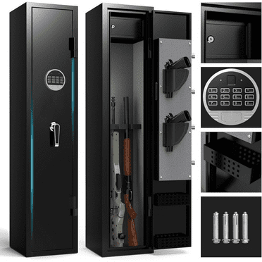 Gun Safe, 3-5 Gun Cabinet with Separate Locker, Gun Safe for Rifles and Pistols with Dual Alarm and Mute Mode, Shotgun Safe with LED Light, Rifle Safes for Home with Removable Shelf