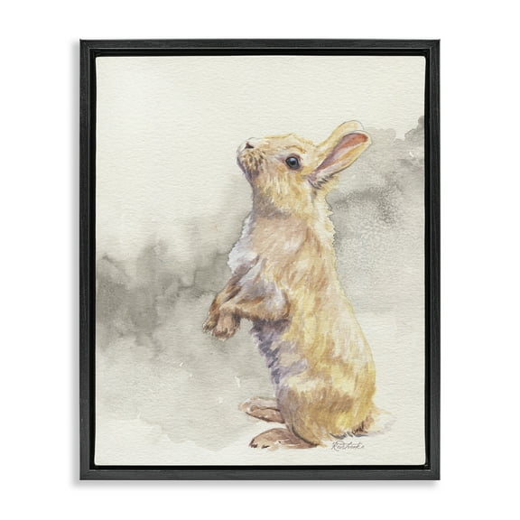 Stupell Industries Standing Bunny Watercolor Animals Painting Black Floater Framed Canvas Art Print Wall Art, 17 x 21