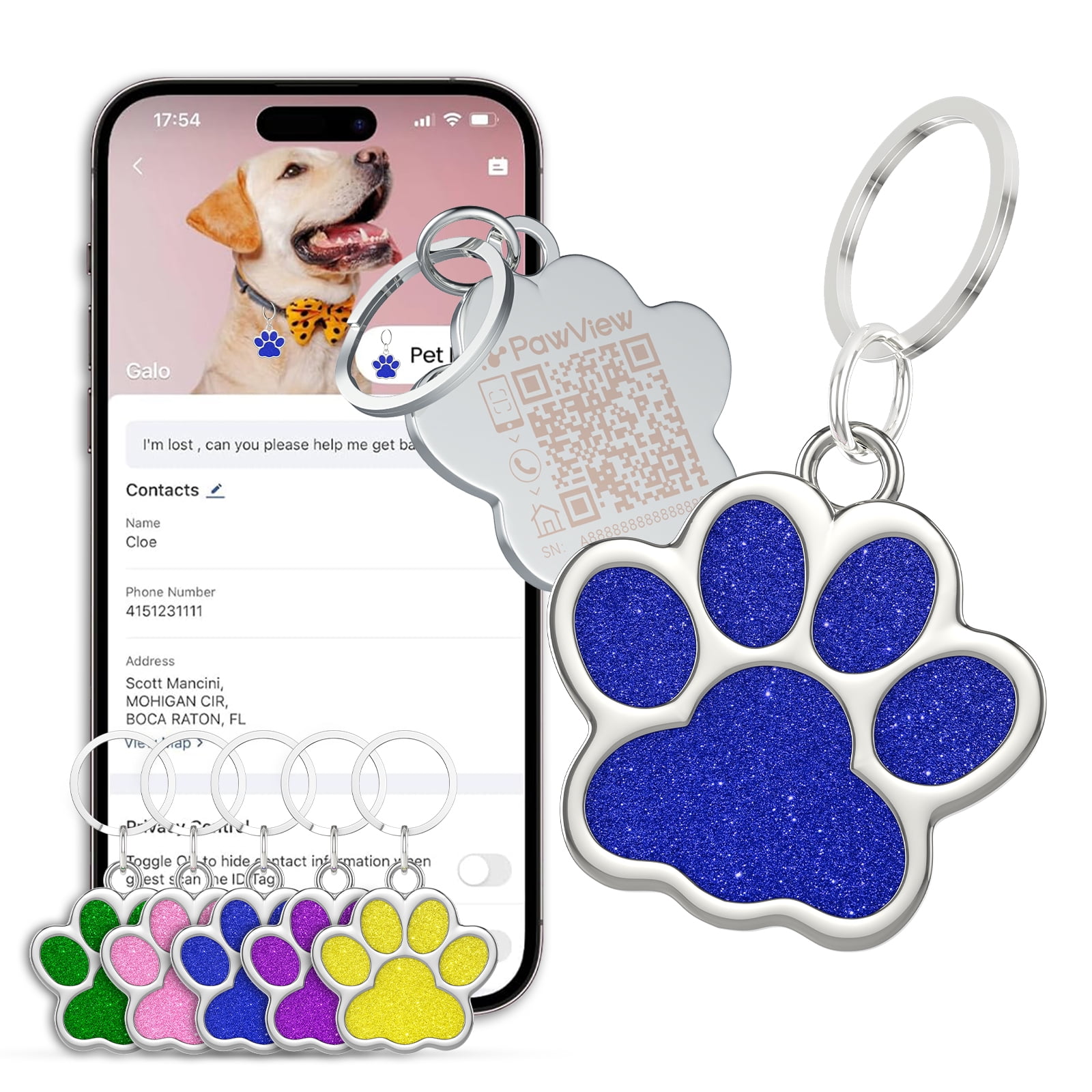 QR Code Pet ID Tag | Instant Scan-Based Alert & Location Notification | Free Essential Features No Subscription | Scratch-Resistant Metal Edge | Updatable Profile for Dogs & Cats Collar