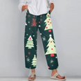 thumbnail image 2 of Women's Fashion Christmas Snowflakes Print Casual Pants with Drawstring Elastic Waist and Pockets, Comfortable Full Length Trousers for Winter Casual Wear,Dark Green,5XL, 2 of 6