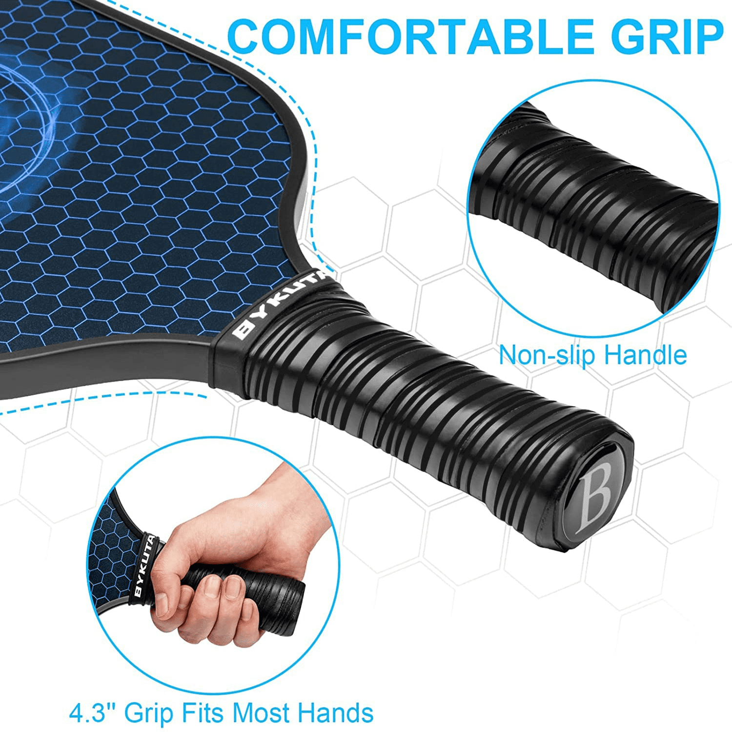 BYKUTA Pickleball Paddles Set of 2 with 4 Balls & Carry Case - Lightweight Fiberglass PP Honeycomb Core Pickleball Racket