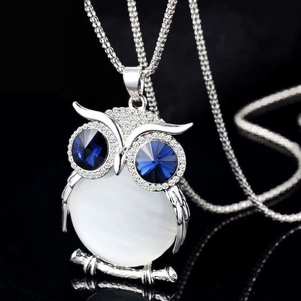 Collar para mujer, Joyas para mujer, Joyas para mujer, Collar largo con colgante de búho y diamantes de imitación.