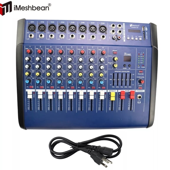 iMeshbean 8 Channel Professional Powered Mixer 1500W Power Mixing Amplifier Amp 16DSP USB