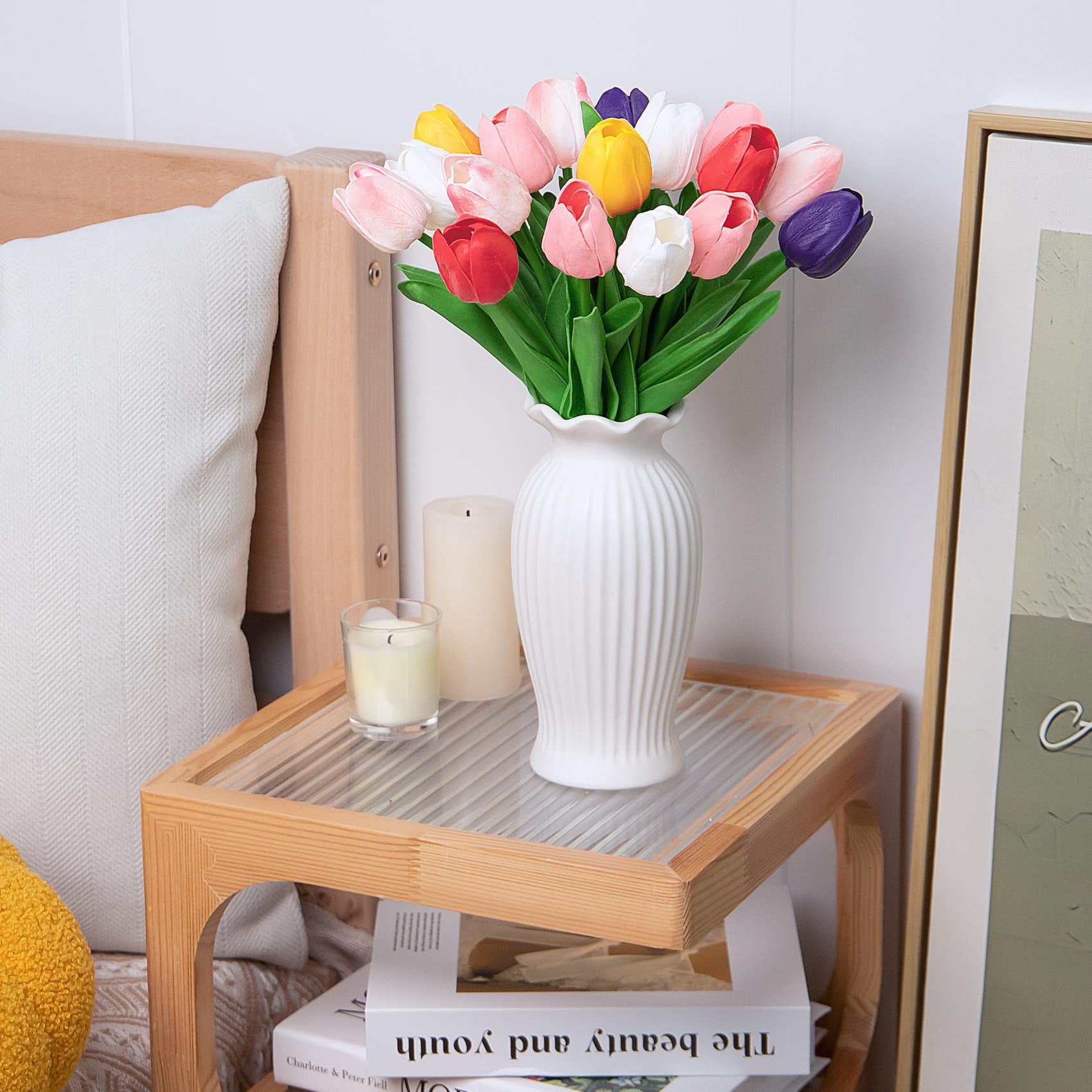 Trianu 30Pcs Artificial Tulips Fake Tulips Flowers 13" Slik Tulips Artificial Flowers Real Touch Tulips for Spring Easter Decor Mother's Day Wedding Bouquet (Multicolor 2)