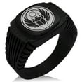 thumbnail image 1 of Stainless Steel Scarab Beetle Sun Ring CZ Ribbed Needle Stripe Pattern Biker Style Polished Ring, 1 of 1