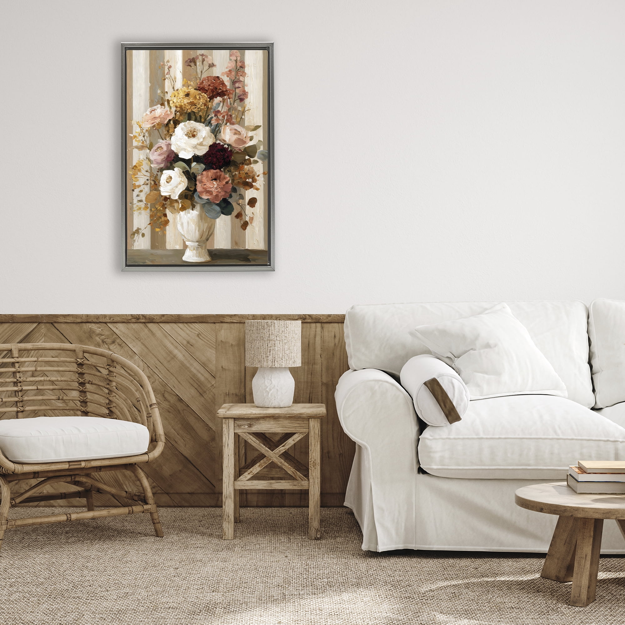 Stupell Industries Vintage Arrangement in Vase Gray Framed Floater Canvas Wall Art, design by Petal Prints Design