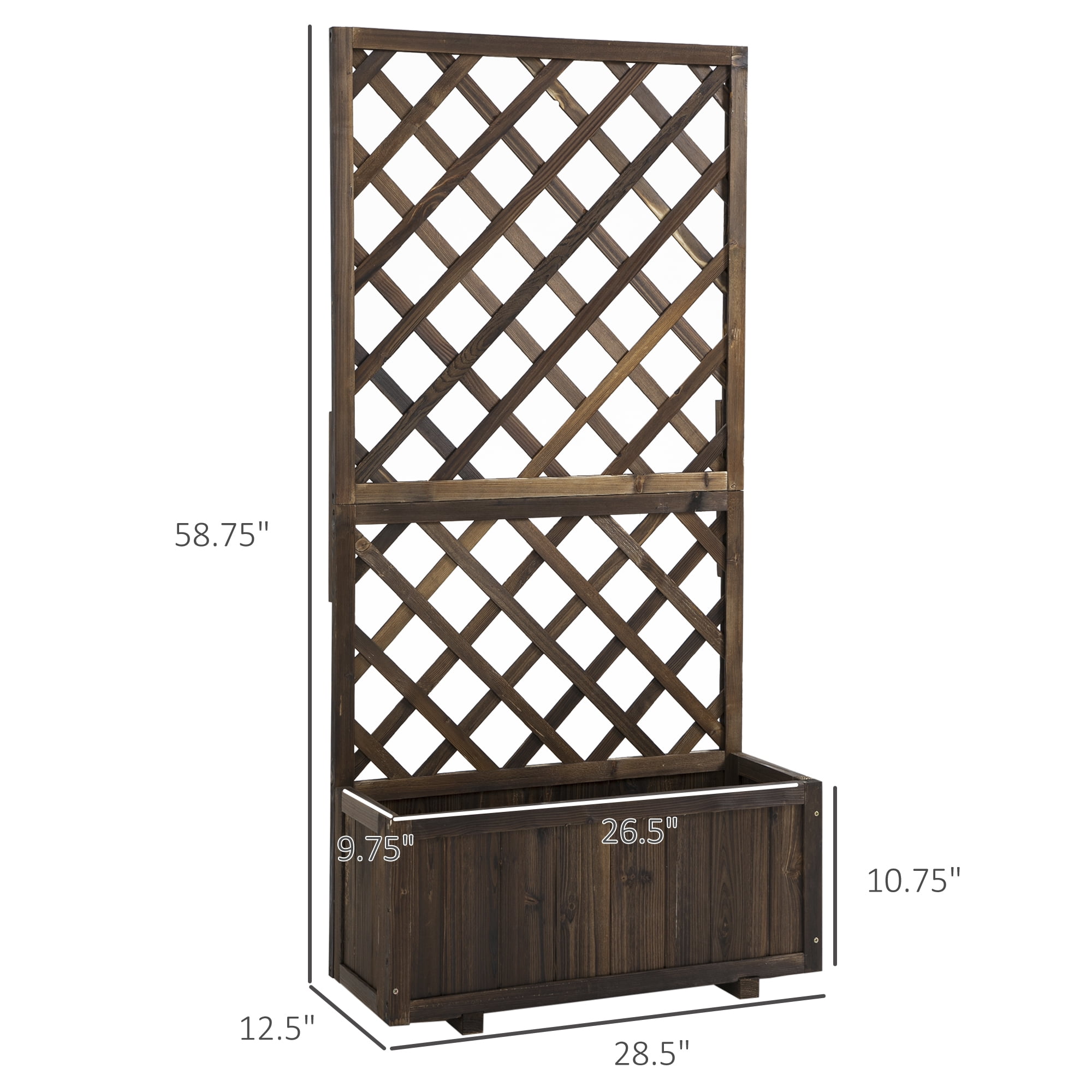 Garden Bed, Wooden Raised Garden Bed Planting Planter Box with Trellis and Drain Holes for Climbing Vine Plants