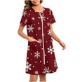 thumbnail image 7 of Christmas Nightdresses For Women Short Sleeves Loose Casual Nightie Comfy Lightweight Bathrobe V Neck Soft Dressgown Full Zip Pockets Sleepwear Pyjamas Loungewear Nightgown Housecoat Wine XXL, 7 of 7