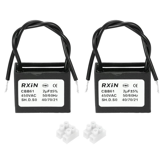 Uxcell 2 Pcs CBB61 Capacitor, 2uF 450V 2-Wire Ceiling Fan Motor Starting Capacitor for Ceiling Fan, Motor Generator, Blower, Exhaust Fan, Black