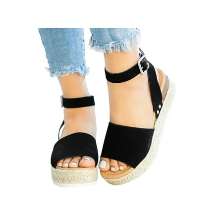 

Fangasis Women Summer Sandal Peep Toe Casual Shoes Ankle Strap Platform Sandals Ladies Heeled Shoe Beach Lightweight Buckle Black 9