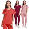 thumbnail image 5 of WTOBBY Women's Short Sleeve Round Neck Scrubs Set with Pockets, Solid Color Nursing Uniform, 2-Piece Medical Workwear for Healthcare Professionals, Simple and Functional,Saffron XL, 5 of 5
