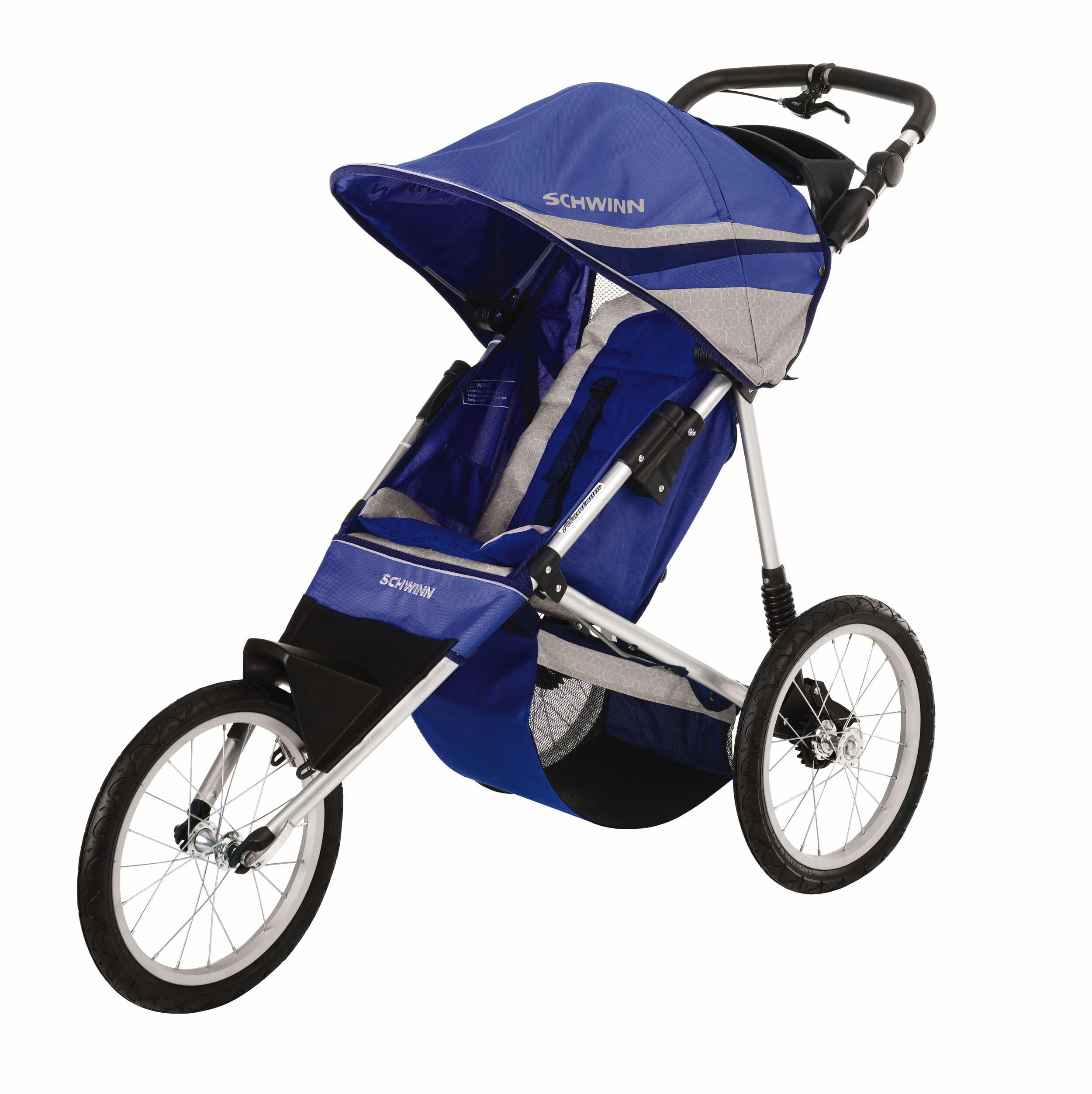 blue jogging stroller