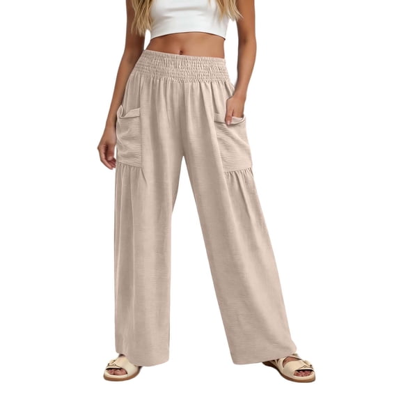 RUTAYY Women's Pants High Waist with Pocket Solid Color Casual Everyday Wear Breathable Loose Fit Chic Travel Trousers