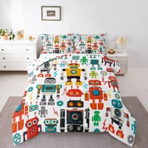 Manfei Colortful Robot Queen Comforter Set,Kids Toy Bedding Sets,Modern Abstract Desgin Bedding Comforter Set For Boys Teens,Ultra Soft Home Decor Reversible,3pcs