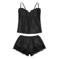thumbnail image 5 of Wxolcjlv Womens Solid Satin Pajama Set Lace Spaghetti Strap Top Shorts Sleepwear Nightwear, 5 of 5