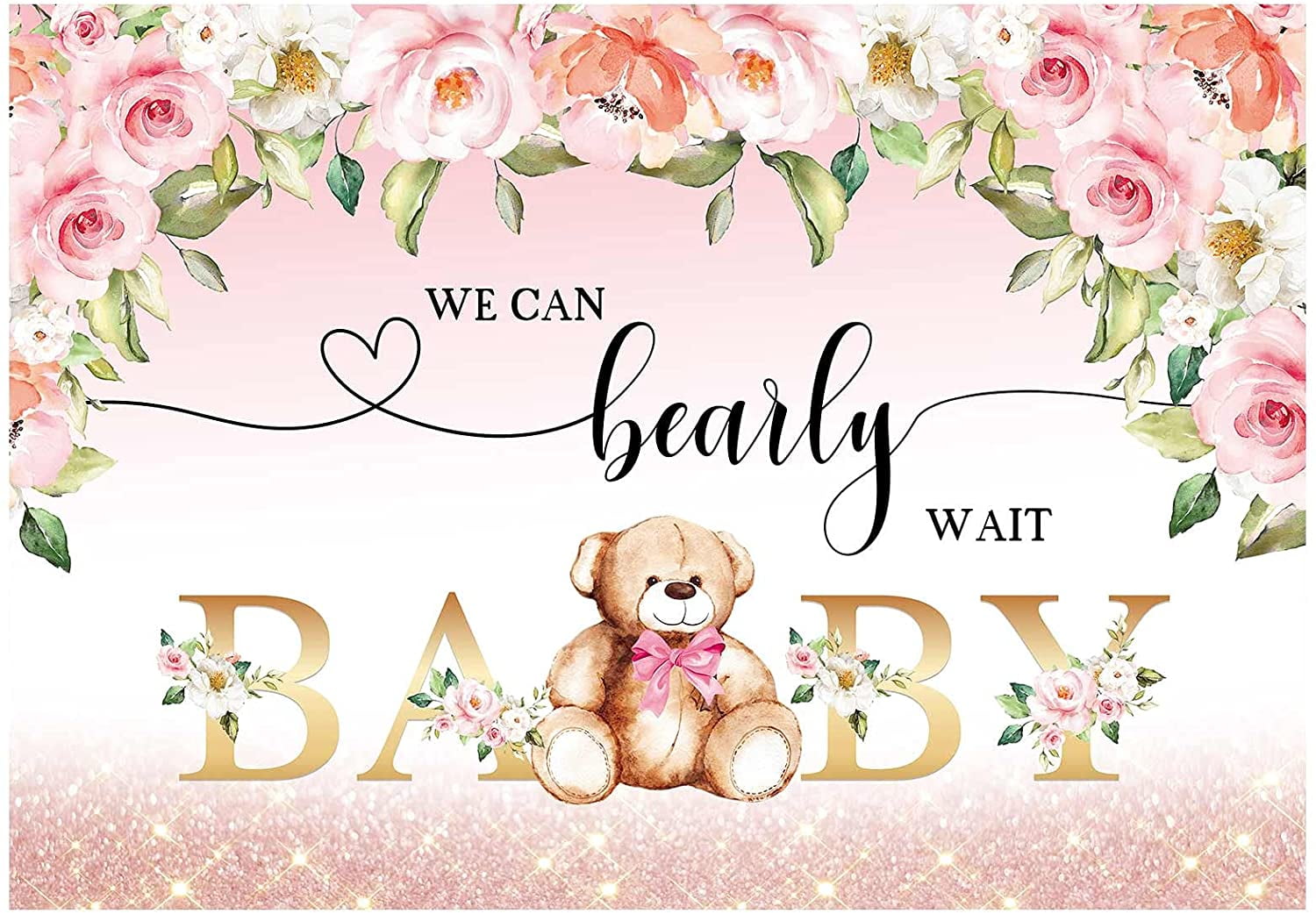 7x5ft Bear Gender Reveal Backdrop - We Can Bearly Wait Baby Shower Photography Background