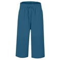 thumbnail image 5 of VNKIDY Women's Casual Pants Ladies Solid Color Linen High Waisted Drawstring Pants Loose Fit Wide Leg Capris For Daily Wear Trendy Pants, 5 of 5