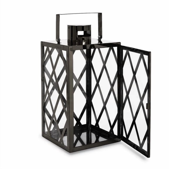 Stainless Steel Decorative Lantern 14'' H Metal Hanging Lantern With Glass Panel