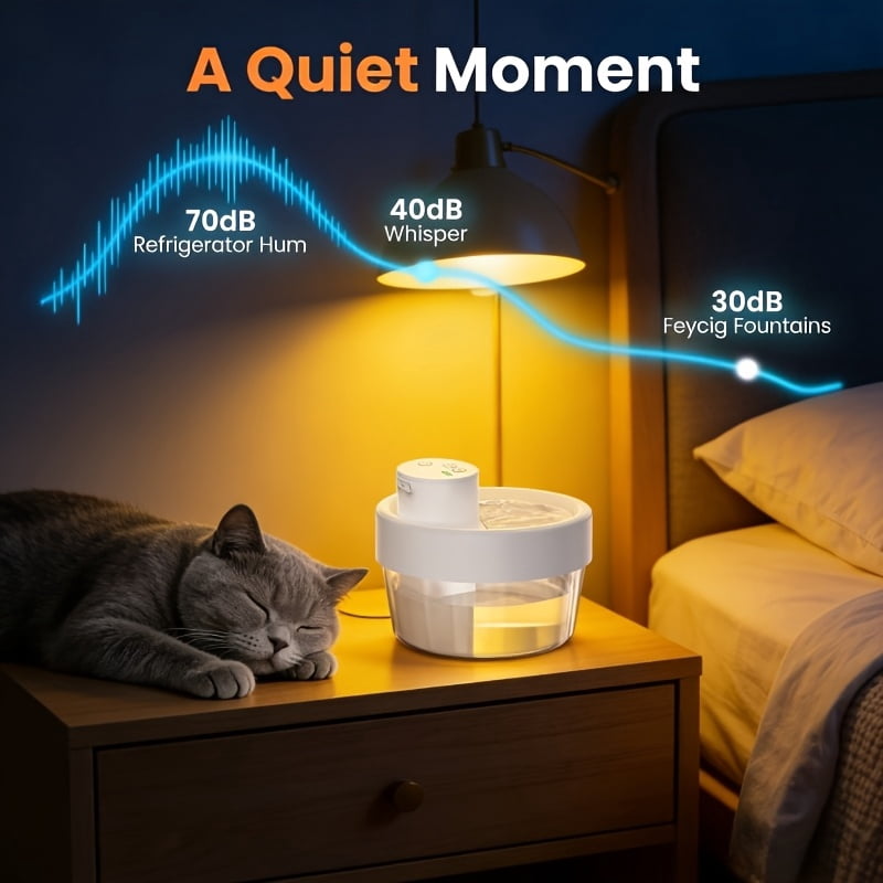 Automatic  Water Dispenser, 33.82oz Capacity, for Indoor Use. This Quiet  Water Fountain Provides Fresh Drinking Water, Comes with a Filter, and Requires No Batteries.