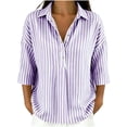 thumbnail image 3 of VBVC Women's Striped 3/4 Sleeve Blouse , Ladies' Casual Button Down Tunic , Loose Fit V Neck Summer Shirt For Women, Purple , S-2XL, 3 of 8