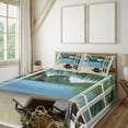 thumbnail image 2 of Ambesonne Beach Fitted & Top Sheet Set with Shams, Palms and Ocean Summer, White Green and Blue, 2 of 7