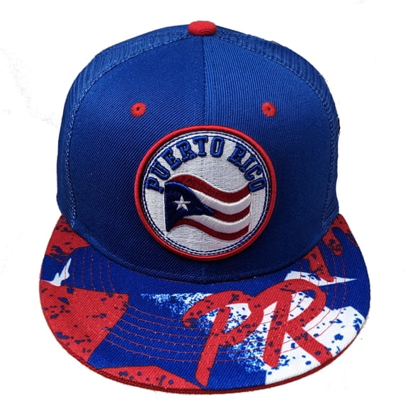 Puerto Rico Flag Mesh Back Style Snapback Hat Cap (Blue/Red)