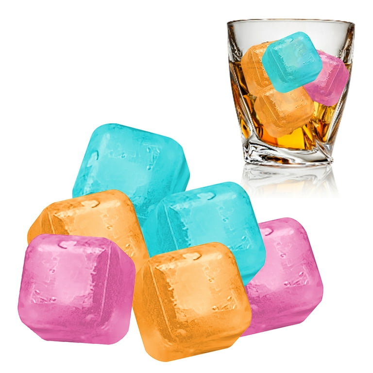 Toorise 6Pcs Reusable Ice Cube Fruit or Square Shaped Refreezable Ice Cube  Made of PE for drinks, Whiskey, Vodka or Coffee Washable and Non-Diluting 